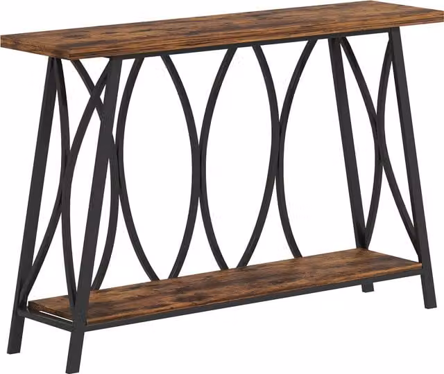 HOMCOM Industrial 2-Tier Narrow Console Table in Rustic Brown, W/D/H: 120 x 30 x 80 cm