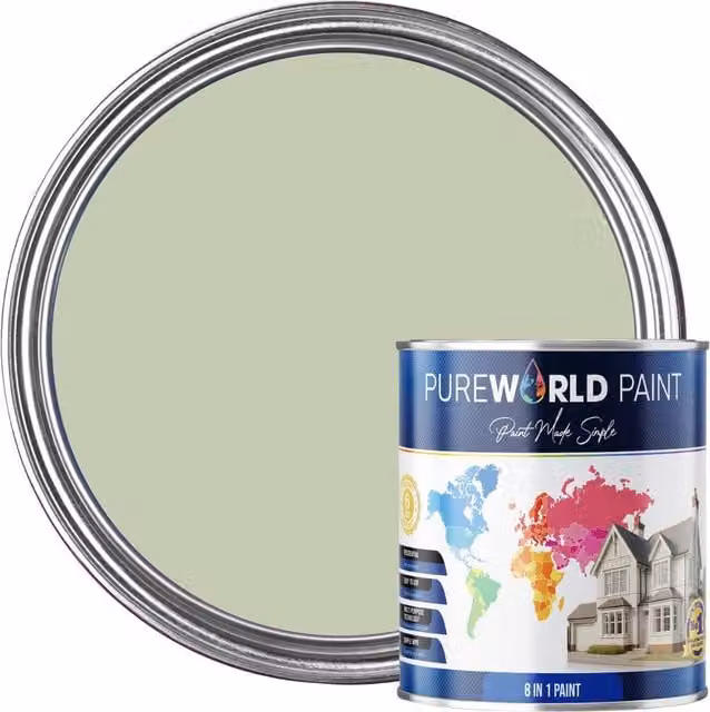 Pureworld All-In-One Multi Surface Indoor and Outdoor Matt Paint, Sage Green, 5 l
