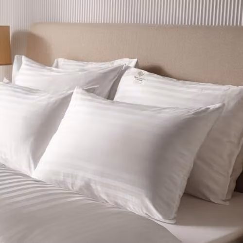 Opulent Home Pack of 4 White Striped Microfibre Pillows with Medium Hollowfibre Filling for Back Sleepers
