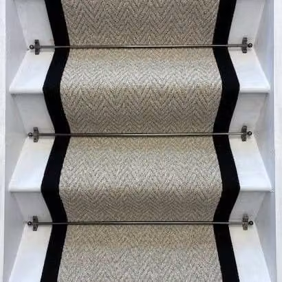 RainbowHome Andes Grey Stair Runner with Black Cotton Border, W: 70 cm, L: 700 cm