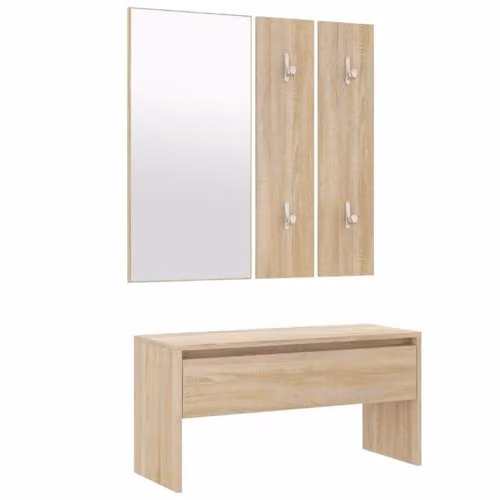 vidaXL Modern Hallway Furniture Set in Brown Sonoma Oak Finish with Mirror, Bench and Panel