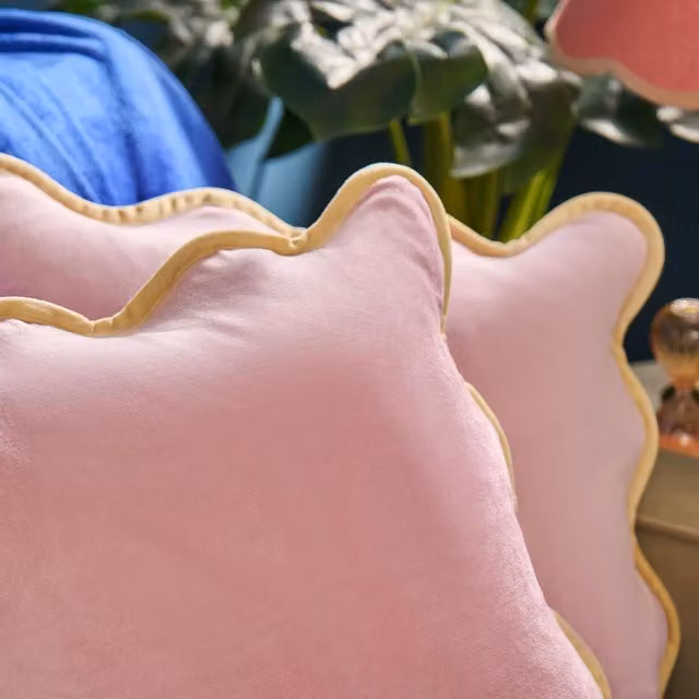 OHS Matte Velvet Scallop Edge Cushion Covers in Pink and Yellow, Pack of 4, W: 45 cm