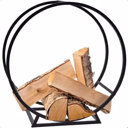 idooka Round Log Store Black Metal Indoor and Outdoor Wood Holder with Ventilation and Raised Stand