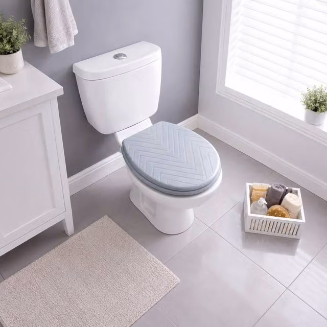 Spot On Dealz Grey Embossed Sakandi Chevron Wooden Oval Toilet Seat
