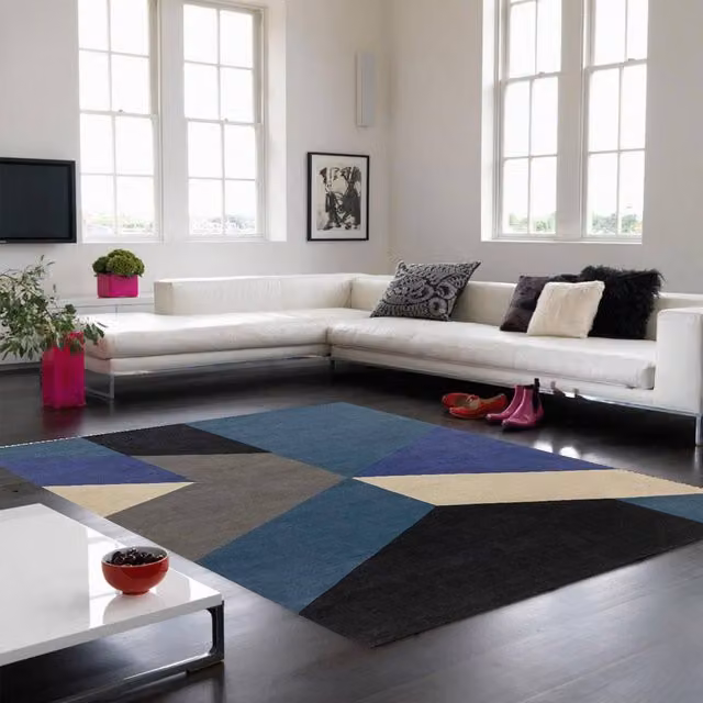 The Rug Shop UK Petrol Teal Geometric Abstract Hand Tufted Modern Rug, W: 160 cm, D: 230 cm