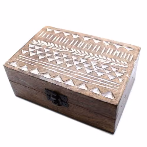 Adorable Lifestyle Aztec Design Trinket Box in White Washed Brown Wood, W: 15.0 cm, D: 10.0 cm, H: 6.0 cm