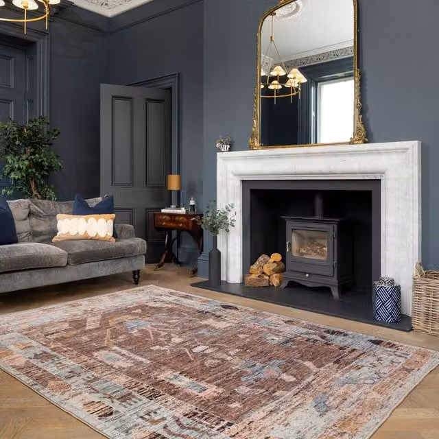 Kukoon Warm Brown Aztec Washable Boho Living Room Rug, W/D: 200 x 290 cm