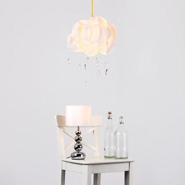 Marissa Chrome Touch Table Lamp with White Fabric Sphere Shade in Silver