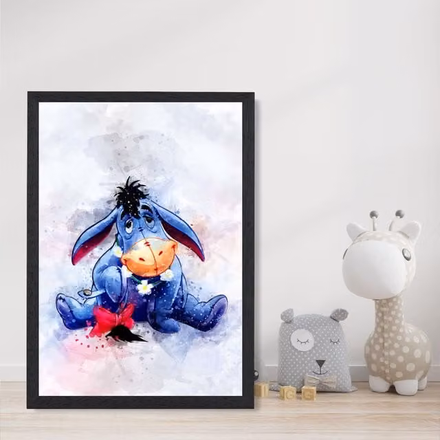 ARTZE Eeyore Watercolour Winnie the Pooh Art Print with Black Frame, Purple, A3
