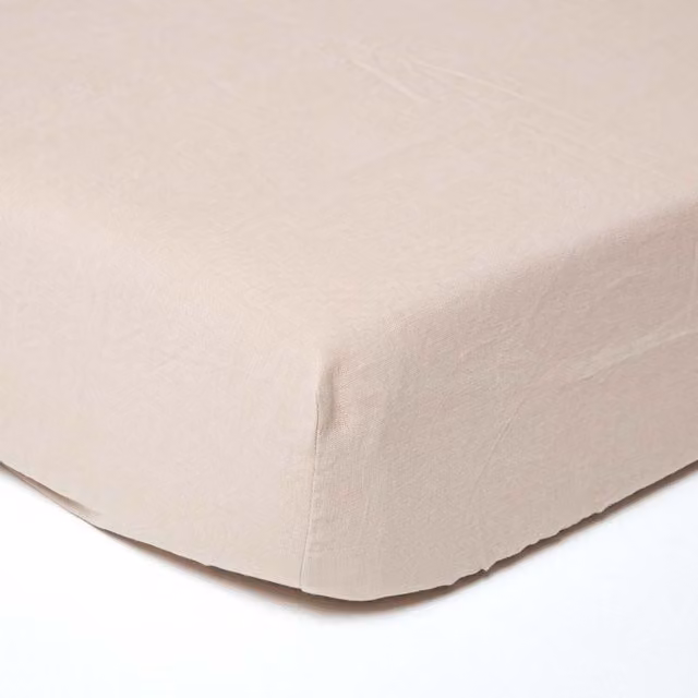 Homescapes Linen and Combed Cotton Extra Deep Fitted Sheet, Beige, W/D/H: 90 x 200 cm