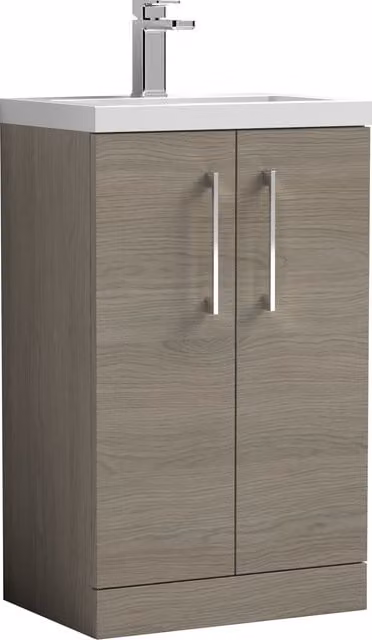 Balterley Mid Oak Brown Bathroom Vanity Basin Unit with Chrome Handles and Soft Close Hinged Doors, Width: 50 cm
