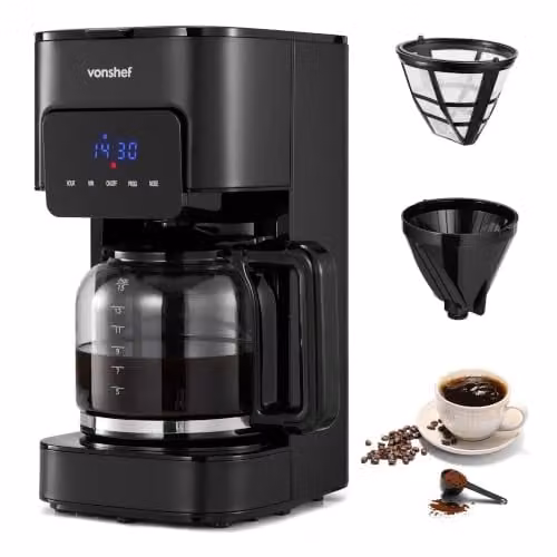VonShef Retro Digital Filter Coffee Machine, 1.5L, Black