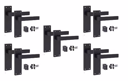 Golden Grace Victorian Straight Delta Door Handles, 5 Sets, Matt Black