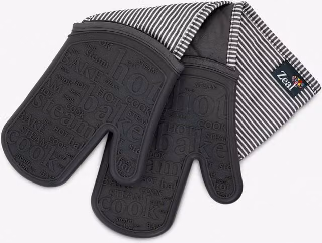 Zeal Steam Stop Non-Slip Waterproof Silicone Double Oven Gloves in Dark Grey