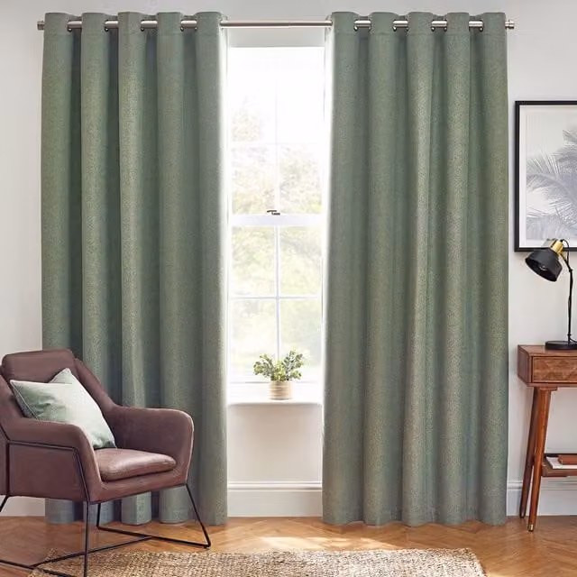 Make It A Home Dawn Textured Blackout Eyelet Curtains in Green, Height: 229 cm