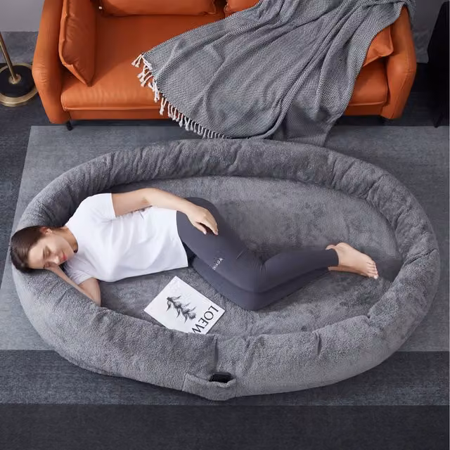 Ezysleep Teddy Fleece Human and Pet Bed in Grey, W: 173 cm