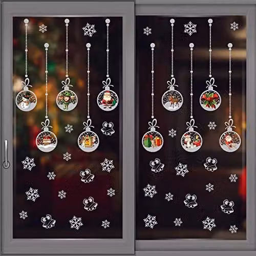 WALPLUS Reusable Double-Sided Christmas Window Stickers, Matt Silver Decals, 45 Pieces