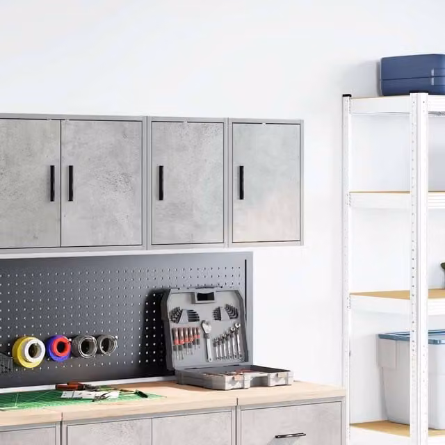Berkfield Home Set of 2 Wall Mounted Garage Cabinets in Concrete Grey, W/D/H: 41.0 x 30.0 x 30.0 cm