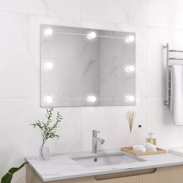 Berkfield Home Rectangular Frameless LED Wall Mirror in Silver
