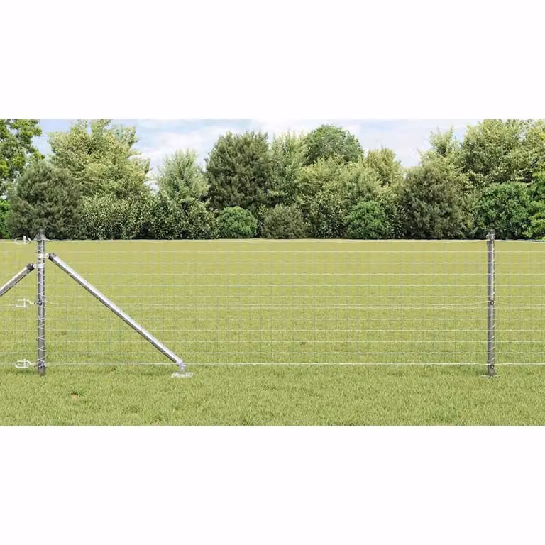 Berkfield Home Set of 7 Round Galvanised Steel Fence Posts in Silver and Grey
