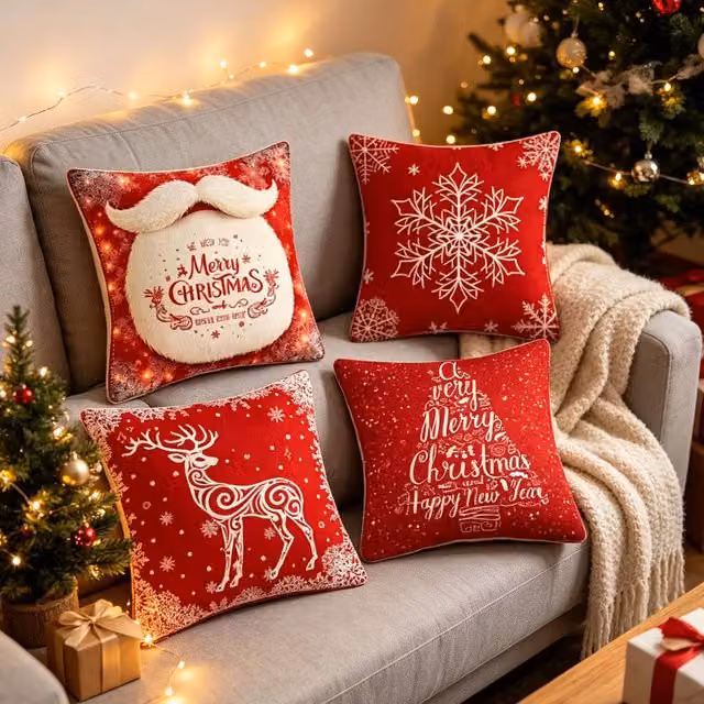 Lovii 4 Pack Christmas Throw Pillow Covers, Multicolour Square Cushion Cases, W/D/H: 45 x 45 x 45 cm