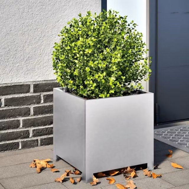 Berkfield Home Galvanised Steel Garden Planter Tub in Silver, W/D/H: 40 x 40 x 40 cm