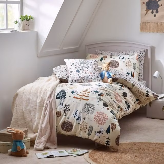 Peter Rabbit Scandi Woods Reversible Brushed Cotton Duvet Cover Set, Multicolour, 140 x 200 cm
