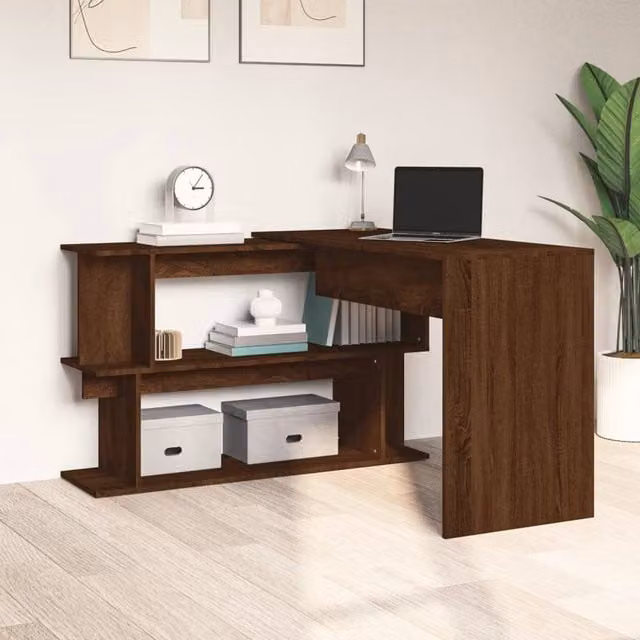 Berkfield Home Modern Corner Desk in Brown Oak, W/D/H: 200 x 50 x 76 cm