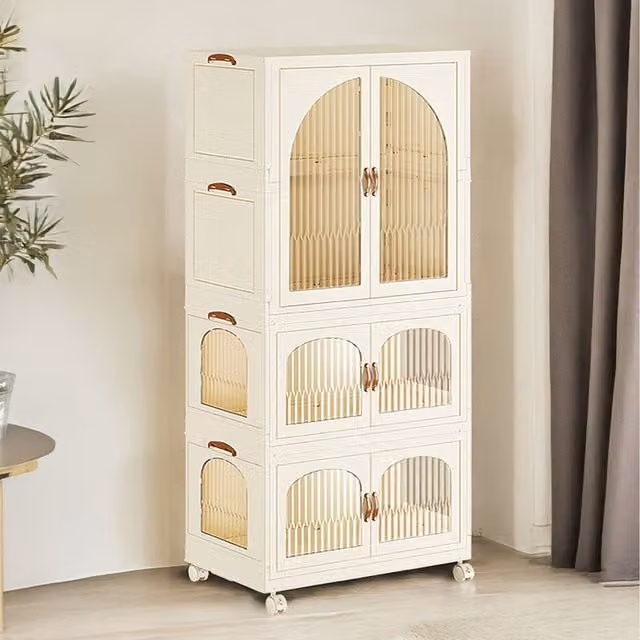 Komore White Foldable Wardrobe for Childrens Rooms with Hinged Doors and Internal Shelves, Height: 155 cm