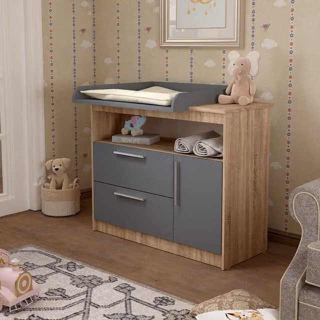 Shefa Kids 1150 Changing Unit in Oak and Graphite