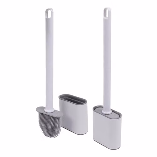 Harbour Housewares Wall-Mounted Toilet Brush and Holder Set, Pack of 2, White, Silicone Brush
