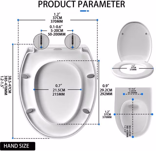 FLAVORA O Type White Soft Close Quick Release Heavy Duty Oval Toilet Seat W: 52 cm, D: 52 cm