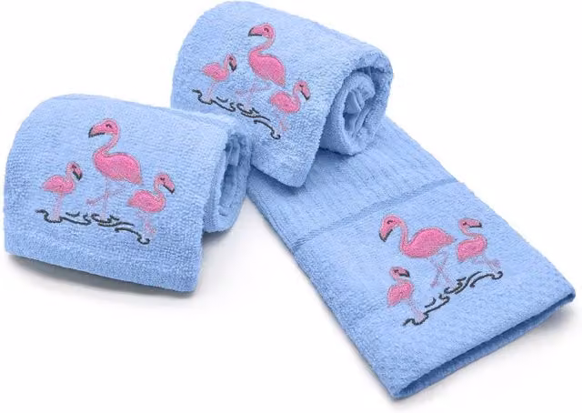 Velosso Flamingo Embroidered Cotton Tea Towel in Blue