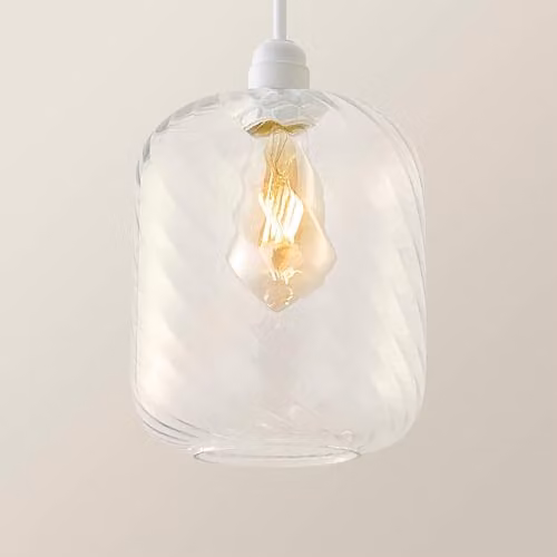 ValueLights Emery Clear Oval Swirl Glass Easy Fit Ceiling Lamp Shade with Warm White LED Bulb