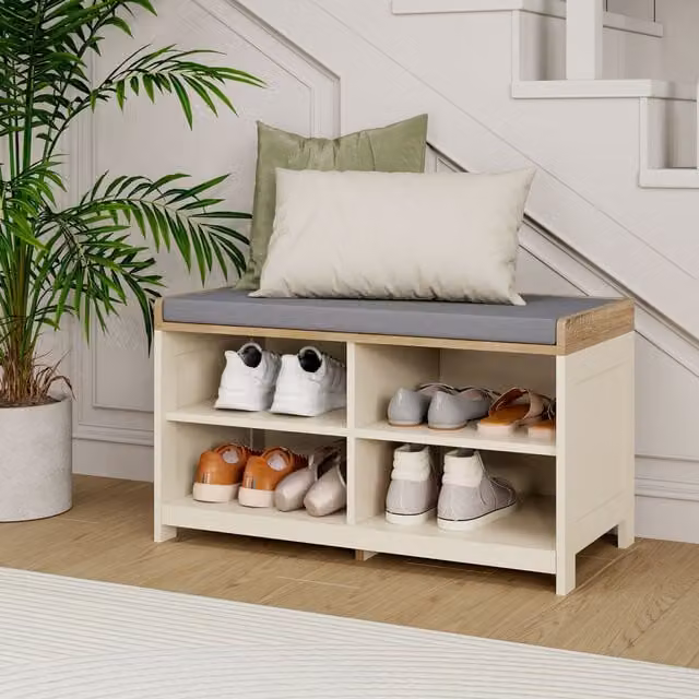 VonHaus Hallway Organiser Shoe Storage Bench with Seat in Grey or Beige, W/D/H: 80 x 38 x 45 cm