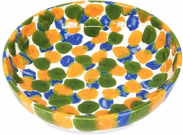 Verano Spanish Ceramics Petalo Hand Painted Ceramic Shallow Serving Bowl, Blue, Diameter: 23 cm