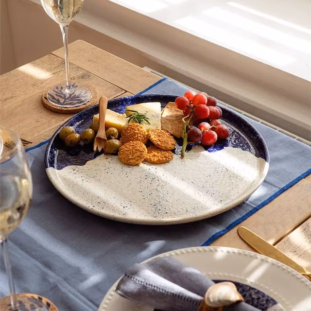 Selbrae House Wave Ceramic Large Dinner Plate in White and Blue