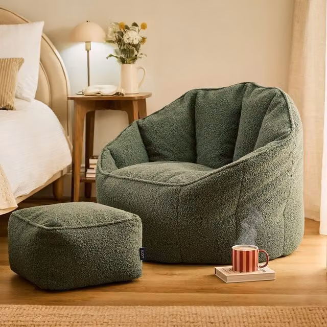 ICON Boucle Sirena Accent Chair and Footstool Bundle in Green