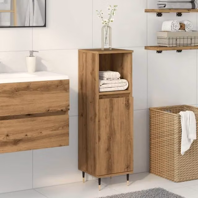 Berkfield Home Artisan Oak Bathroom Cabinet in Brown, W/D/H: 30 x 30 x 100 cm