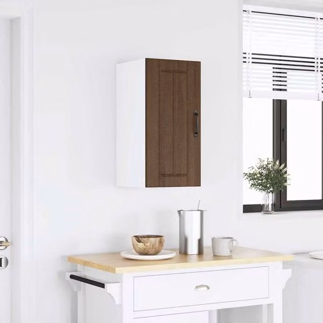 Berkfield Home Lucca Wall Mounted Kitchen Cabinet in Brown Oak with Glass Doors