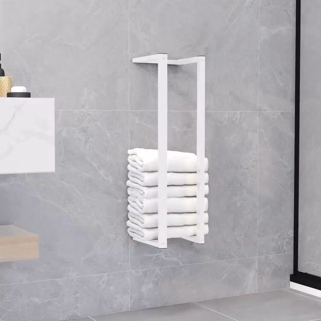EONLION Wall-Mounted Metal Towel Rack, White, W/D/H: 12.5 x 12.5 x 60 cm