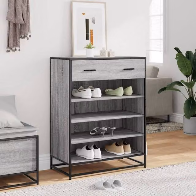 Berkfield Home Grey Shoe Cabinet with Doors and Drawers, W/D/H: 75 x 38 x 97.5 cm