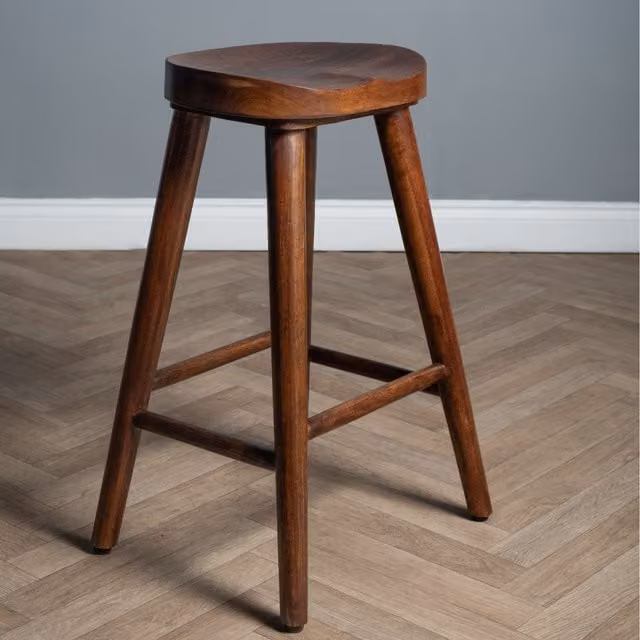Elm Home And Garden Mid-Century Lacquered Solid Mango Wood Breakfast Bar Stool in Brown