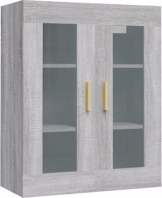 Berkfield Home Hanging Wall Cabinet in Grey with Glass Doors, W/D/H: 69.5 x 34 x 90 cm