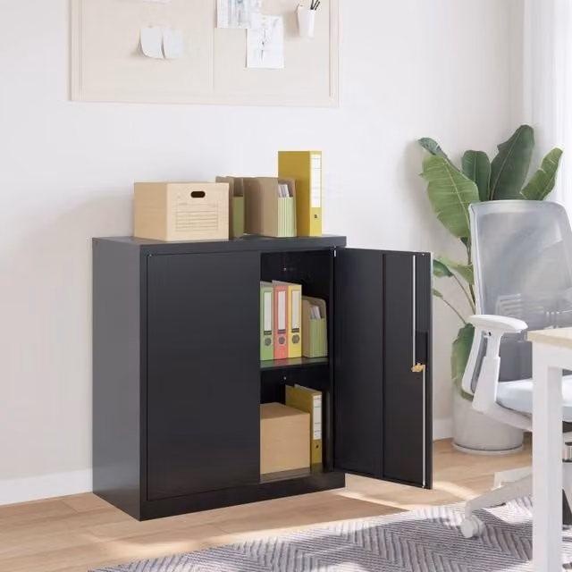 Berkfield Home Anthracite Steel File Cabinet with Hinged Doors and Lock, W/D/H: 79 x 40 x 90 cm