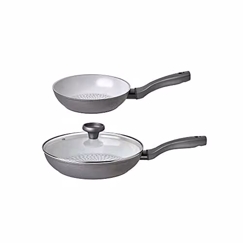 Meyer Grey Ceramic Non-Stick Frying Pan Set with Lids