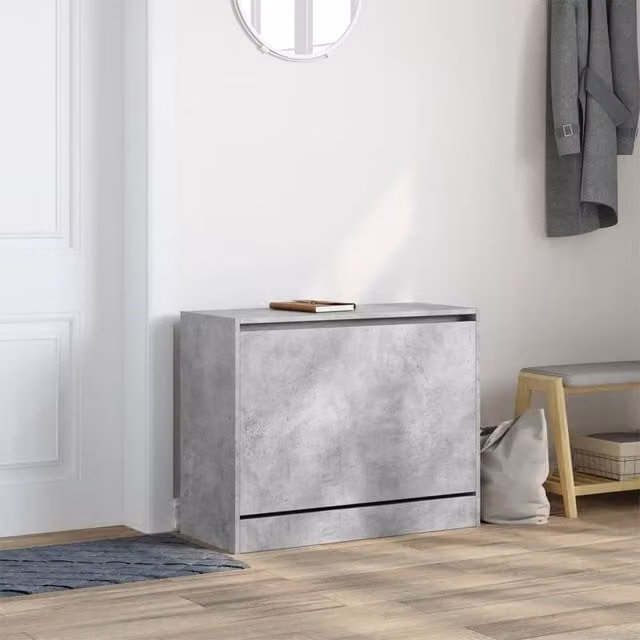 Berkfield Home Concrete Grey Shoe Cabinet with Tilting Compartments, W/D/H: 80 x 34 x 63 cm