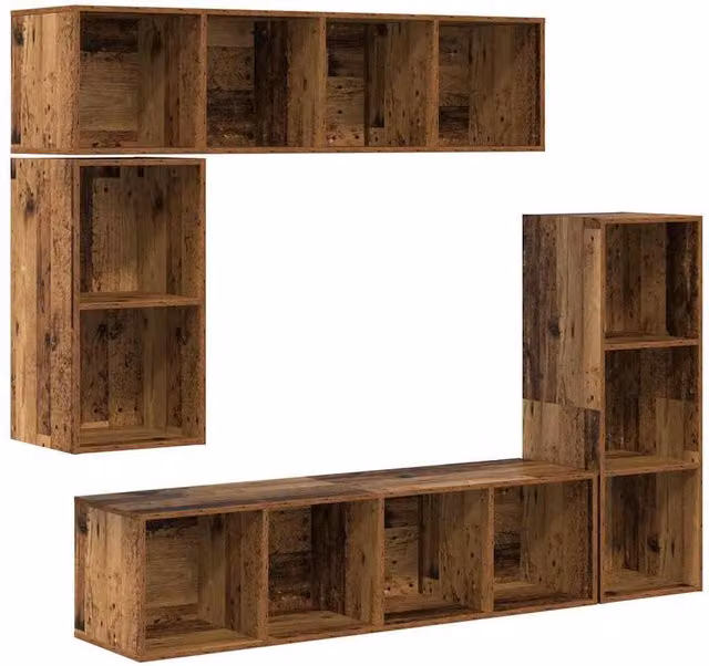 Berkfield Home Wall-mounted 4-Piece Storage Set in Old Wood Brown