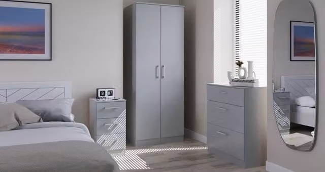 Swift Devon 3 Piece Bedroom Set in Dusk Grey including Wardrobe, Chest of Drawers and Nightstand