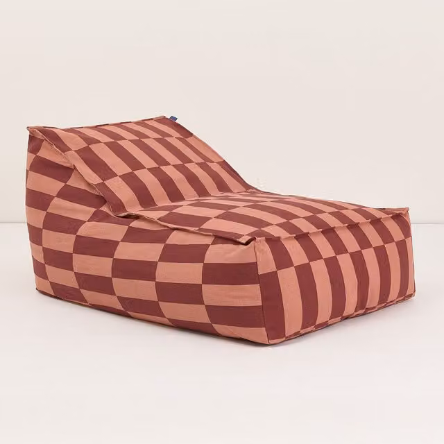 Nobodinoz Vibes Long Beanbag in Red Geometric Pattern with Removable Fabric Cover